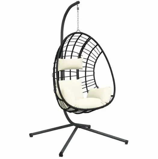 Chaise Œuf Suspendue en Rotin Naturel & Acier Anthracite | Pivotante, Poignées & Coussins Inclus Flottea