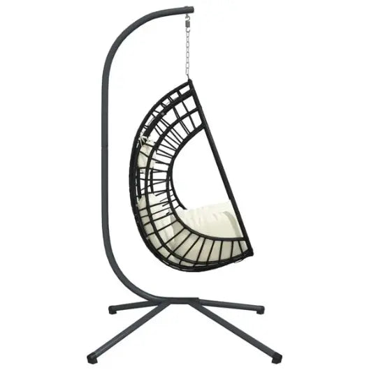 Chaise Œuf Suspendue en Rotin Naturel & Acier Anthracite | Pivotante, Poignées & Coussins Inclus Flottea