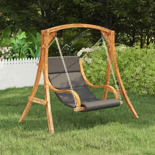 Balancelle en Bois Massif Finition Teck | Coussin Crème & Chaînes Inclus, Sans Cadre Flottea