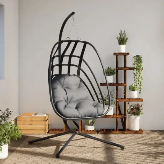 Chaise Œuf Suspendue Pivotante en Polypropylène Anthracite | Design Minimaliste 3 Ceintures Flottea