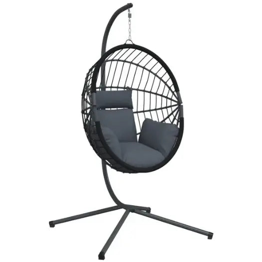 Chaise Œuf Suspendue Rotin & Corde Naturelle Anthracite | Pivotante, Coussin Gris Inclus Flottea