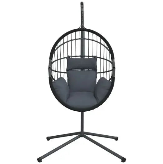 Chaise Œuf Suspendue Rotin & Corde Naturelle Anthracite | Pivotante, Coussin Gris Inclus Flottea