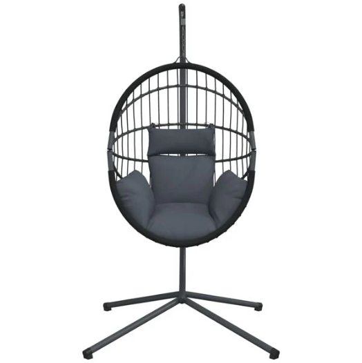Chaise Œuf Suspendue Rotin & Corde Naturelle Anthracite | Pivotante, Coussin Gris Inclus