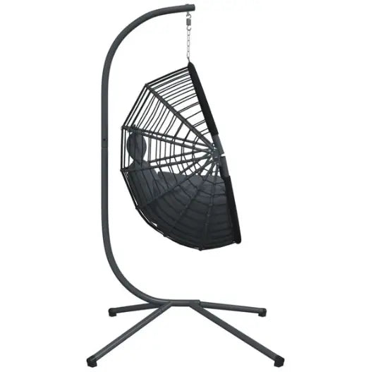 Chaise Œuf Suspendue Rotin & Corde Naturelle Anthracite | Pivotante, Coussin Gris Inclus Flottea