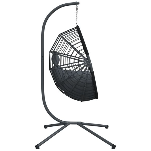 Chaise Œuf Suspendue Rotin & Corde Naturelle Anthracite | Pivotante, Coussin Gris Inclus
