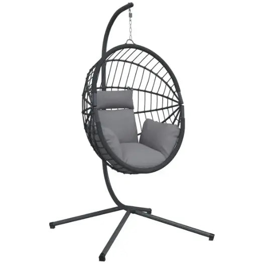 Chaise Œuf Suspendue Rotin & Corde Naturelle Anthracite | Pivotante, Coussin Gris Inclus Flottea