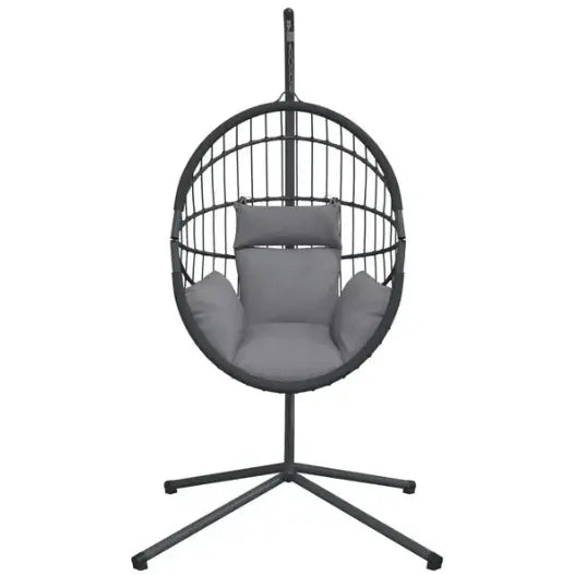 Chaise Œuf Suspendue Rotin & Corde Naturelle Anthracite | Pivotante, Coussin Gris Inclus Flottea