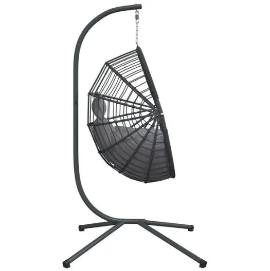 Chaise Œuf Suspendue Rotin & Corde Naturelle Anthracite | Pivotante, Coussin Gris Inclus Flottea