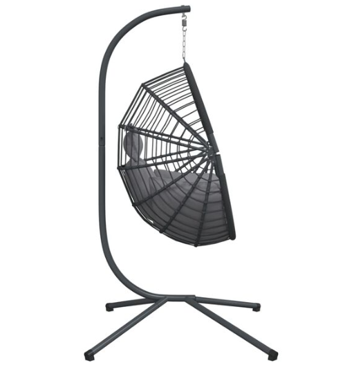 Chaise Œuf Suspendue Rotin & Corde Naturelle Anthracite | Pivotante, Coussin Gris Inclus