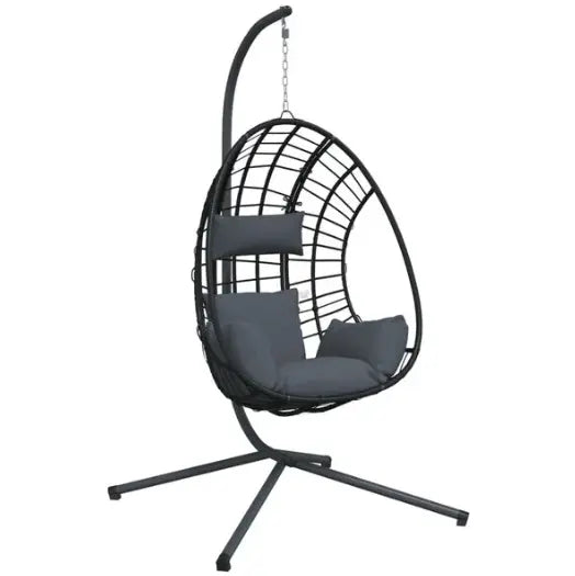 Chaise Œuf Suspendue en Rotin Naturel & Acier Anthracite | Pivotante, Poignées & Coussins Inclus Flottea