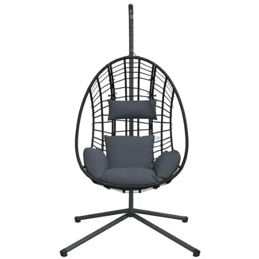 Chaise Œuf Suspendue en Rotin Naturel & Acier Anthracite | Pivotante, Poignées & Coussins Inclus Flottea