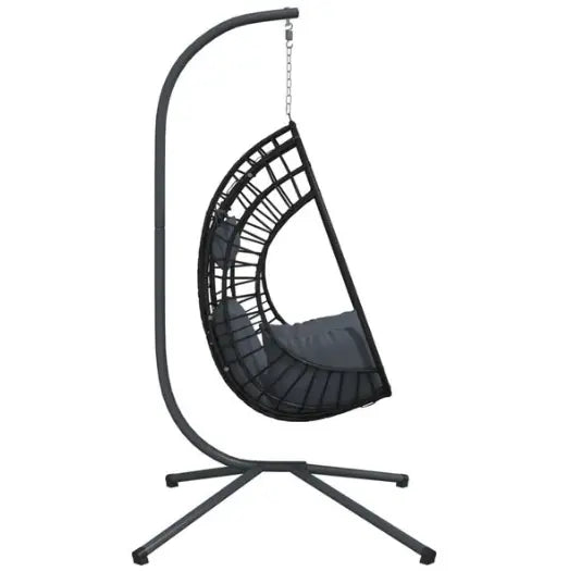 Chaise Œuf Suspendue en Rotin Naturel & Acier Anthracite | Pivotante, Poignées & Coussins Inclus Flottea