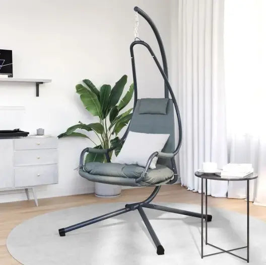 Fauteuil Œuf Suspendu avec Support Acier Beige | Pliable, Coussin Inclus, Intérieur & Extérieur Flottea