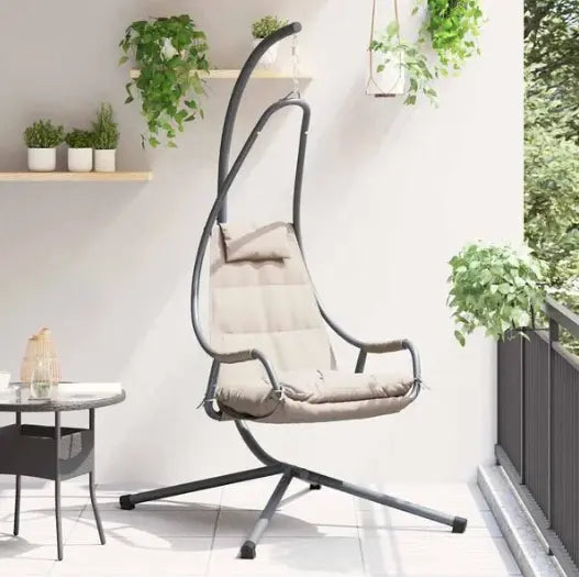 Fauteuil Œuf Suspendu avec Support Acier Beige | Pliable, Coussin Inclus, Intérieur & Extérieur Flottea