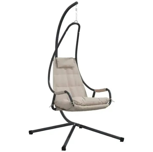 Fauteuil Œuf Suspendu avec Support Acier Beige | Pliable, Coussin Inclus, Intérieur & Extérieur Flottea