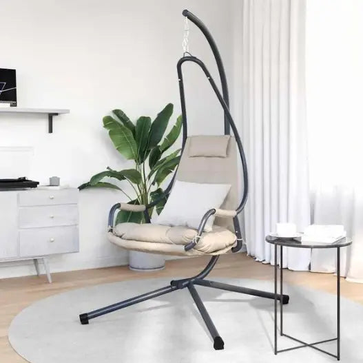 Fauteuil Œuf Suspendu avec Support Acier Beige | Pliable, Coussin Inclus, Intérieur & Extérieur Flottea
