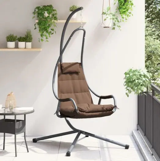 Fauteuil Œuf Suspendu avec Support Acier Beige | Pliable, Coussin Inclus, Intérieur & Extérieur Flottea