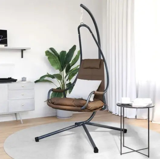 Fauteuil Œuf Suspendu avec Support Acier Beige | Pliable, Coussin Inclus, Intérieur & Extérieur Flottea