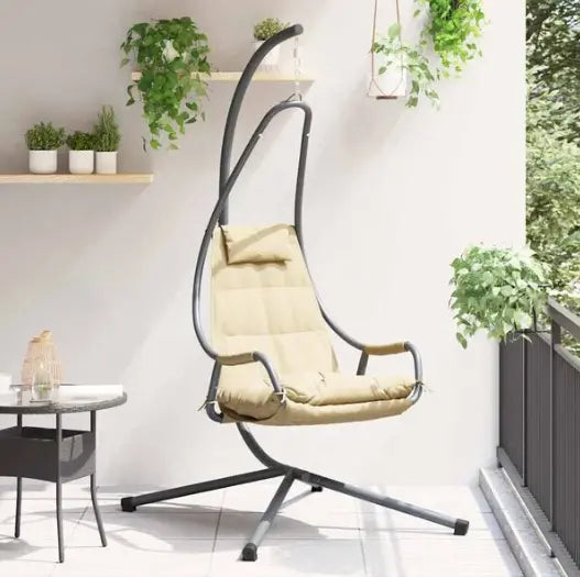Fauteuil Œuf Suspendu avec Support Acier Beige | Pliable, Coussin Inclus, Intérieur & Extérieur Flottea