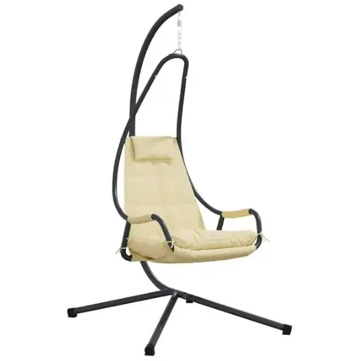 Fauteuil Œuf Suspendu avec Support Acier Beige | Pliable, Coussin Inclus, Intérieur & Extérieur Flottea