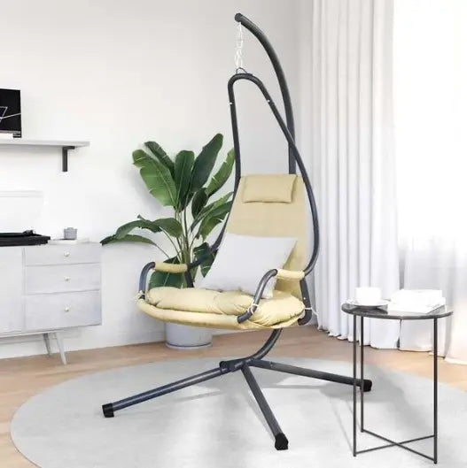 Fauteuil Œuf Suspendu avec Support Acier Beige | Pliable, Coussin Inclus, Intérieur & Extérieur Flottea