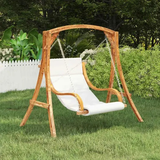 Balancelle en Bois Massif Finition Teck | Coussin Crème & Chaînes Inclus, Sans Cadre Flottea