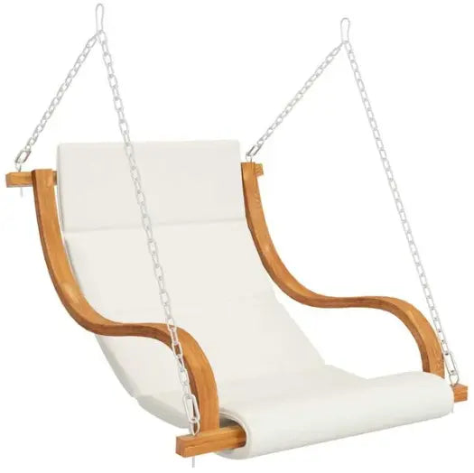 Balancelle en Bois Massif Finition Teck | Coussin Crème & Chaînes Inclus, Sans Cadre Flottea