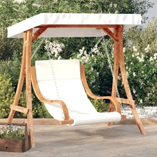 Chaise Balançoire avec Auvent & Coussin en Bois d'Épicéa | Cadre Inclus, Finition Teck Flottea