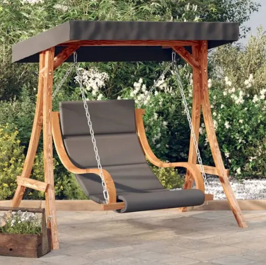 Chaise Balançoire avec Auvent & Coussin en Bois d'Épicéa | Cadre Inclus, Finition Teck Flottea