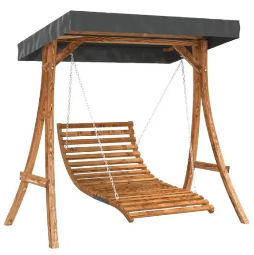 Lit Balançoire avec Auvent en Bois d'Épicéa Finition Teck | Cadre Inclus, Anti-UV Flottea