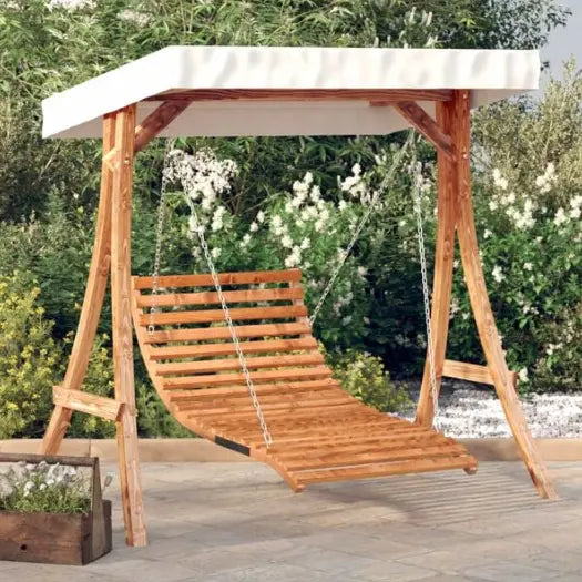 Lit Balançoire avec Auvent en Bois d'Épicéa Finition Teck | Cadre Inclus, Anti-UV Flottea
