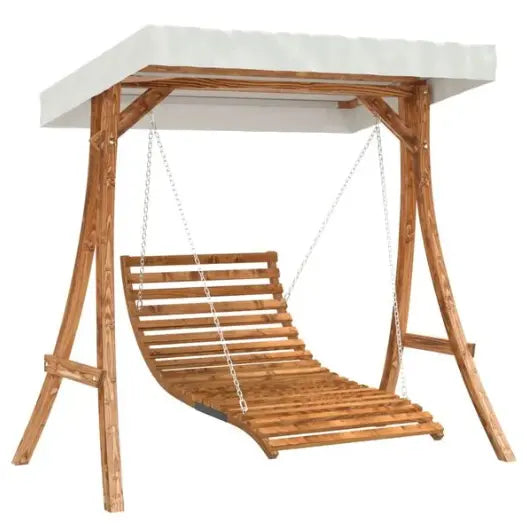 Lit Balançoire avec Auvent en Bois d'Épicéa Finition Teck | Cadre Inclus, Anti-UV Flottea