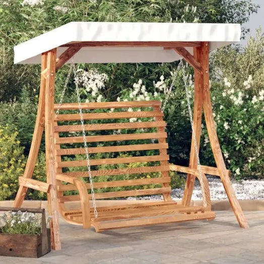 Balancelle de Jardin avec Auvent en Bois d'Épicéa Finition Teck | Cadre & Chaînes Inclus Flottea