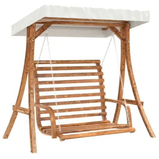 Balancelle de Jardin avec Auvent en Bois d'Épicéa Finition Teck | Cadre & Chaînes Inclus Flottea