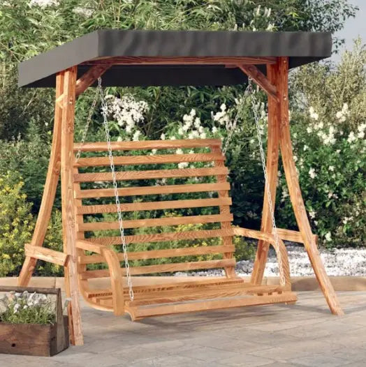 Balancelle de Jardin avec Auvent en Bois d'Épicéa Finition Teck | Cadre & Chaînes Inclus Flottea