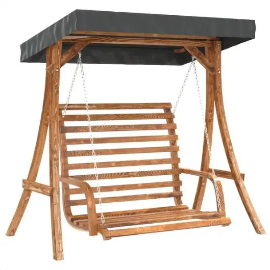 Balancelle de Jardin avec Auvent en Bois d'Épicéa Finition Teck | Cadre & Chaînes Inclus Flottea
