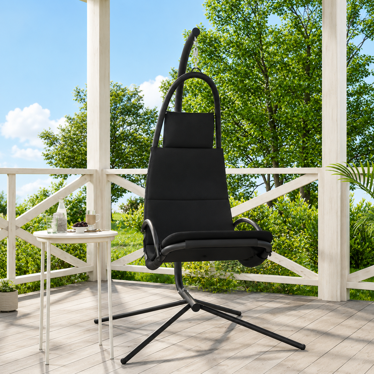 Chaise Balançoire Jardin en Tissu Oxford & Acier | Coussin Gris Foncé, Ergonomique Flottea