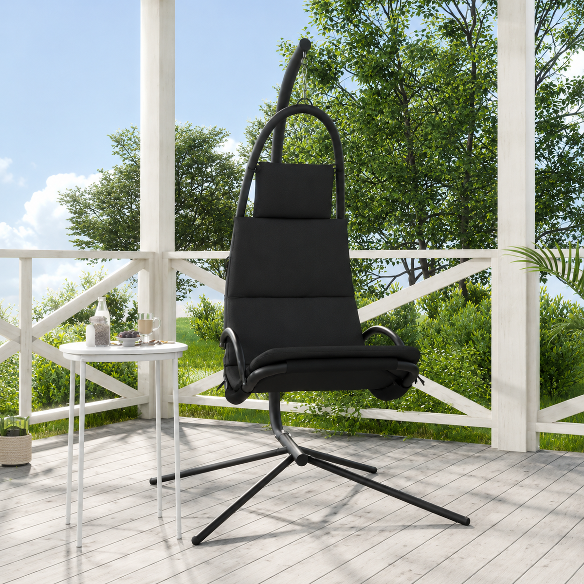 Chaise Balançoire Jardin en Tissu Oxford & Acier | Coussin Gris Foncé, Ergonomique Flottea