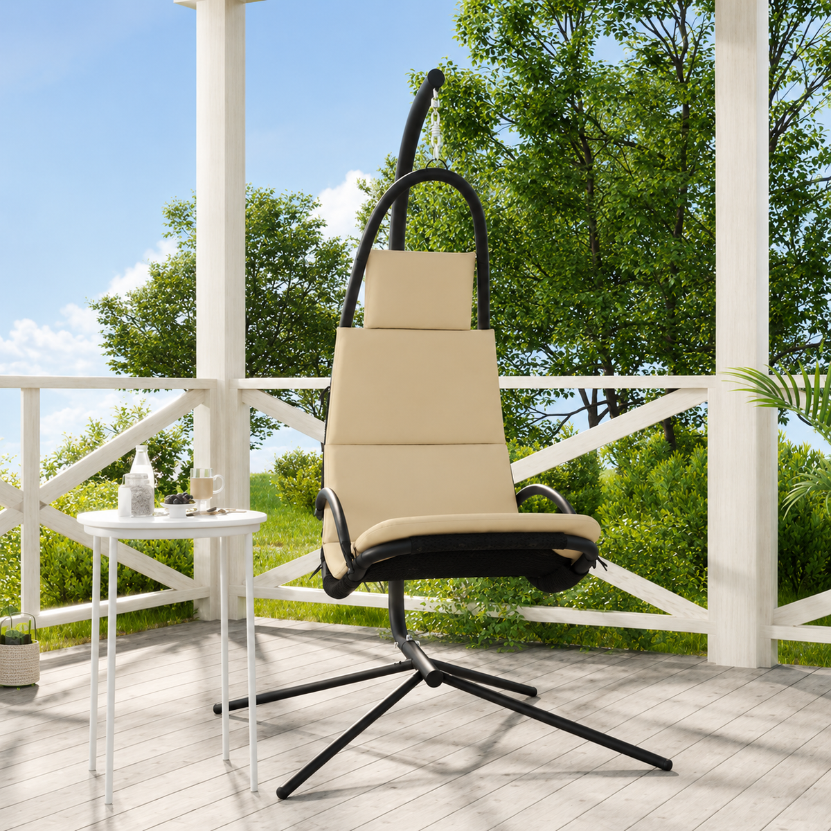 Chaise Balançoire Jardin en Tissu Oxford & Acier | Coussin Gris Foncé, Ergonomique Flottea